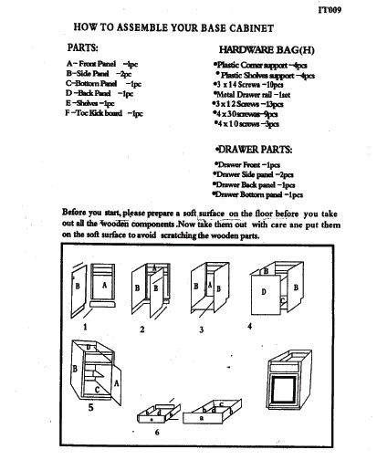 RTA Kitchen cabinet base assembly instruction
