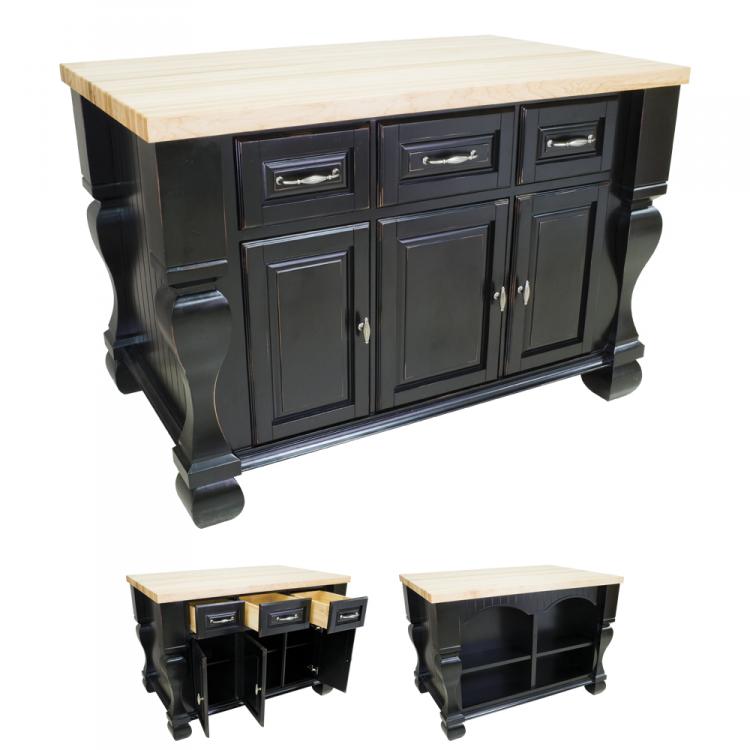 Kitchen Island Tuscan Black Distressed ISL01-DBK 1