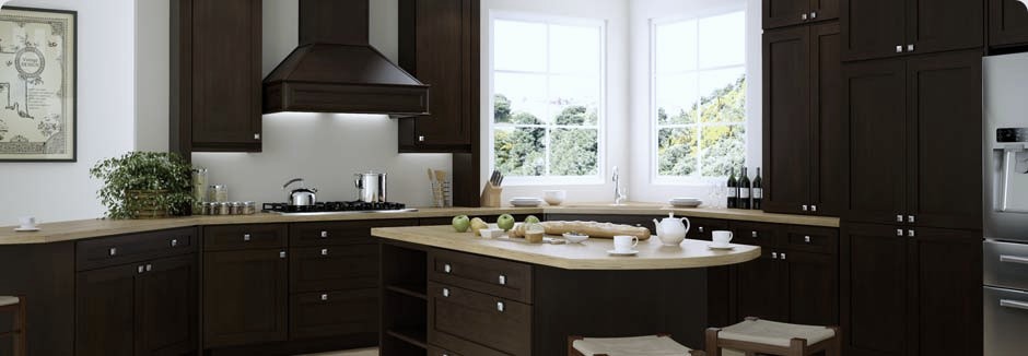 Pepper Shaker Espresso RTA Kitchen Cabinets with dovetail drawers, full extension undermount soft close drawer glides.